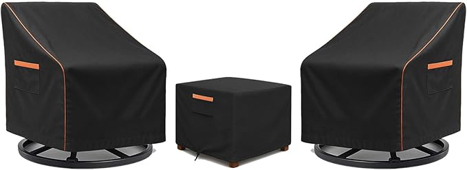 3-Piece Patio Furniture Cover Set for Bistro Sets, Waterproof Outdoor Furniture Covers for 2 Chairs & Coffee Table, Heavy Duty 600D, UV Resistant, All-Season Protection for Patio, Porch & Backyard