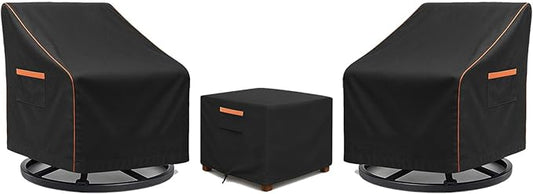 3-Piece Patio Furniture Cover Set for Bistro Sets, Waterproof Outdoor Furniture Covers for 2 Chairs & Coffee Table, Heavy Duty 600D, UV Resistant, All-Season Protection for Patio, Porch & Backyard