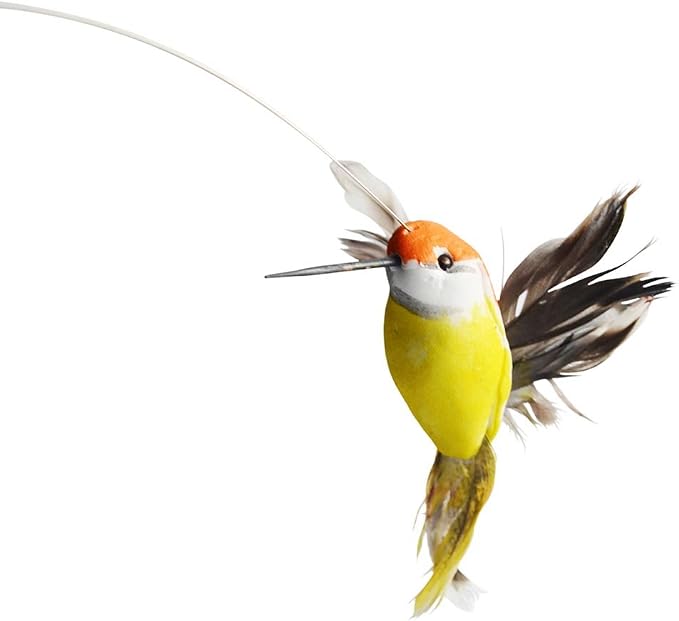 Solar or Battery Powered Fluttering Hummingbird, Real Feather Wings and Tails