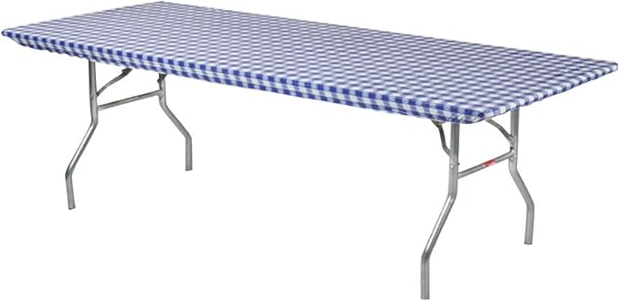 Kwik-Covers 6' Rectangle Plastic Table Covers 30" x 72", Bundle of 5 (Red & Blue Gingham)
