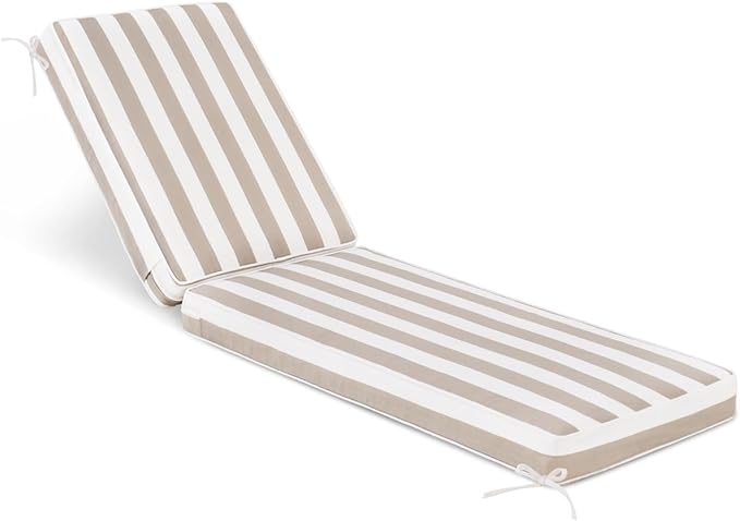 Sundale Outdoor Olefin Chaise Lounge Cushion, Water-Resistant Patio Lounge Chair Cushion, Thick Lounger Pad with 4 Straps Cabana Stripe Tan, 72 x 21 x 4 Inches