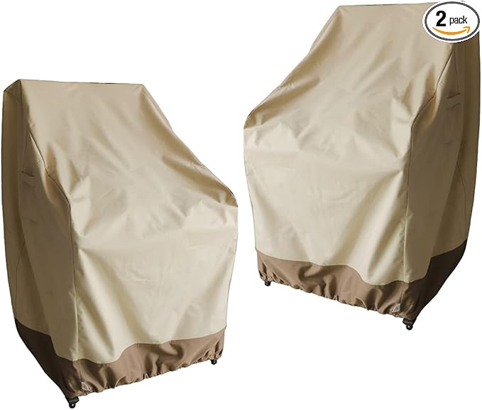 Outdoor High Back Chair Cover, Heavy Duty Waterproof Patio Swivel Chair Covers - Fade Resistant Patio Standard Dining Chair Cover 2 Pack - 26W x 28D x 37.5H inch Beige & Brown