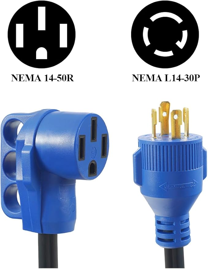 30 Amp to 50 Amp RV Adapter,Generator Plug 4 Prong 30 Amp Power to 50 Amp RV,NEMA L14-30P to 14-50R RV Electrical Cord Adapter,Plug Adapter Load Up to 30 Amp 250V 7500W 10/3 AWG 12 inch(4 Prong30M50F)