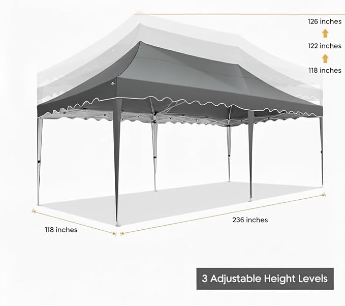 COBIZI Carport 10x20 Heavy Duty Pop Up Portable Garage, Alloy Steel Frame Car Canopy Outdoor Shelter Waterproof & UV Protected with Windproof Ropes & Built-in Sandbags for Car Truck Boat, Gray