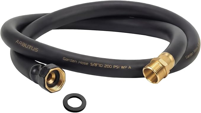 Garden Hose 5/8" x 5ft Brass Rubber Heavy Duty Water Hose 600 PSI Burst Pressure, Durable Flexible Hose for Yard, Car Wash, Pets Black