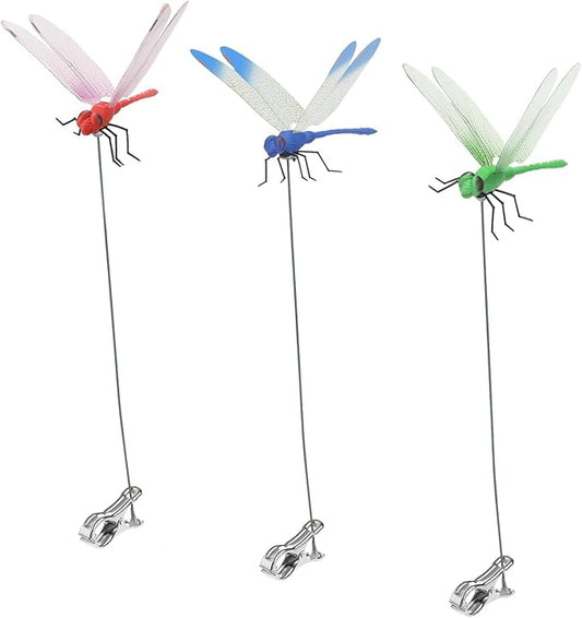 3 Pack Dragonfly Clip,3D Dragonfly Garden Stakes Decor,Dragonfly Humming Bird Stakes,Deer and Horse Fly Deterrent,Garden Bird and Fly Scare Devices for Indoor Outdoor (3pcs)