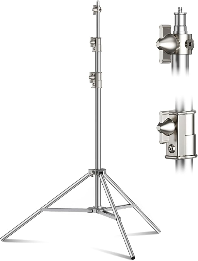9.2 FT Stainless Steel Photography Stand, Heavy Duty Tripod With 1/4" to 3/8" Screw Adapter for Strobe, LED Video Light, Ring Light, Monolight, Softbox
