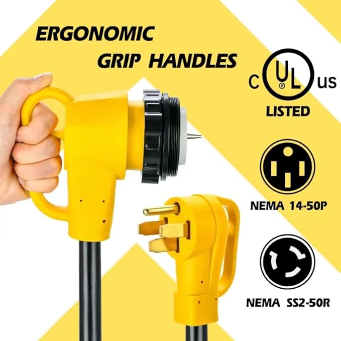 50 Amp 12FT Generator Cord and Power Inlet Box Combo Kit NEMA 14-50P Male to SS2-50R & CS6364 Twist Locking with Inlet Box for Generator and RV Camper to House Shore Power Connector