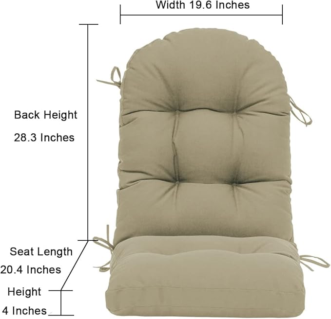 QILLOWAY Outdoor High Back Chair Cushion for Adirondack, All Weather Rocking Chair Cushions Thick Padded Replacement for Patio Furniture,Beige