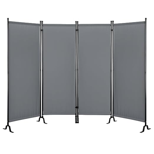 Proman Products - Galaxy 4 Panel Section Privacy Folding Screen Divider, Water Repellent Fabric Room Divider with Black Powder Coated Metal Frame for Indoors or Outdoors (Gray)