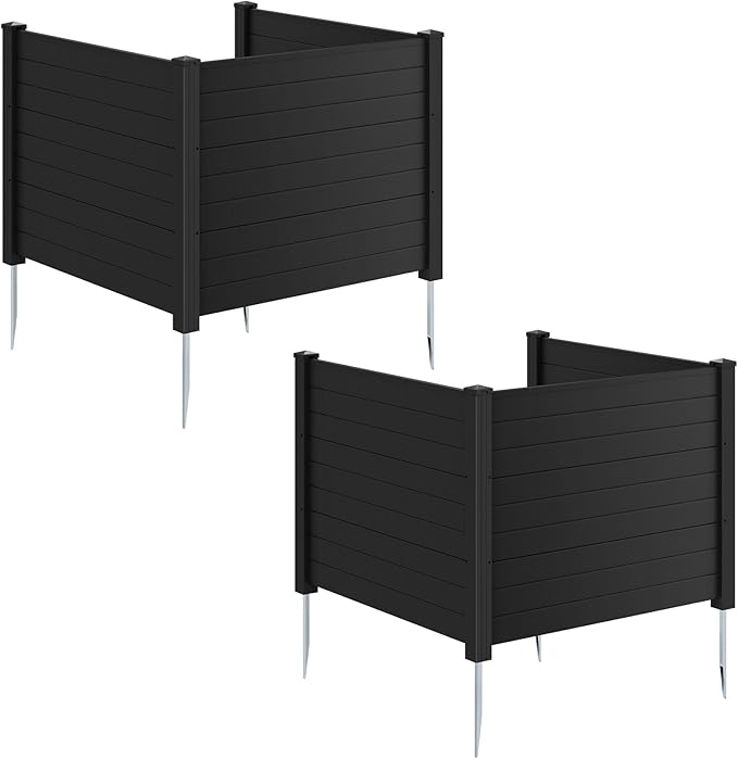 HAPPYGRILL Air Conditioner Fence, 6 Panels Outdoor Privacy Screen with Metal Stakes, No Dig Pool Equipment Enclosure, 48" x 38" Trash Can Screen Fence Kit for Outside Backyard, Black