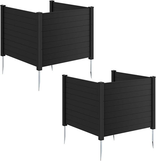 HAPPYGRILL Air Conditioner Fence, 6 Panels Outdoor Privacy Screen with Metal Stakes, No Dig Pool Equipment Enclosure, 48" x 38" Trash Can Screen Fence Kit for Outside Backyard, Black