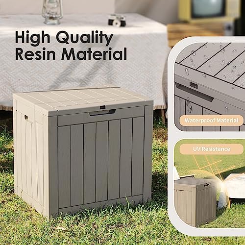 30 Gallon Deck Box, Waterproof Resin Outdoor Storage Box with Lockable Lid, Patio Storage Box with Fade Resistant for Patio Furniture Cushions, Pool Accessories, Garden Tools, Light Coffee