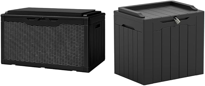 Greesum 100 Gallon Deck Box with Cushion and 31 Gallon Deck Box for Patio Furniture, Garden Tools, Pool Supplies Storage