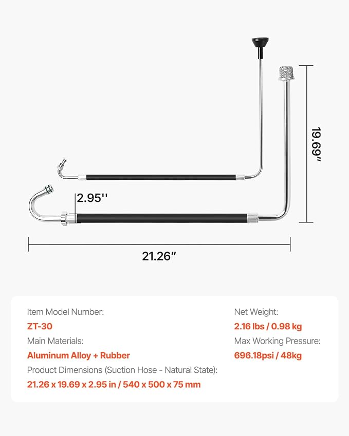 VEVOR Suction Hose Tube and Reflux Line Sets, Aluminum Alloy an Rubber Suction Hose and Reflux Line Set, Paint Sprayers Tool Part, Compatible with Multiple Airless Spraying/Line Painting Machine