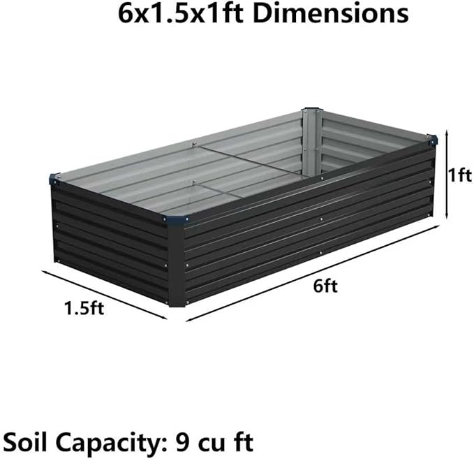 Foxlang 6x1.5x1ft(2 Pack) Galvanized Raised Garden Bed,Outdoor Planter Box Metal Patio Kit Planting Bed for Vegetables Flowers Herb,Black