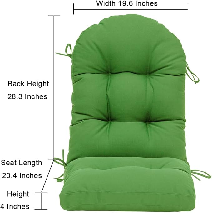 QILLOWAY Outdoor High Back Chair Cushion for Adirondack, All Weather Rocking Chair Cushions Thick Padded Replacement for Patio Furniture Set of 4,Green