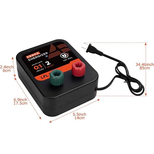Electric Fence Charger, 2 Mile 8 Acres Electric Fence Energizer, 0.1 Joule Ac Powered Output Voltage 5100v, for Preventing Wild Animals Intruding Great for Poultry, Pets and Gardens