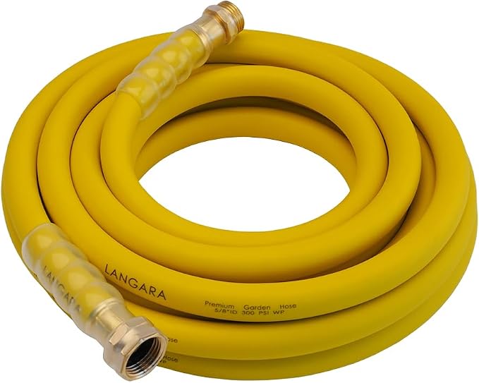 Heavy Duty Premium Garden Hose 25ft x 5/8", 300PSI Working, 1000PSI Burst, Hybrid Rubber Water Hose with Transparent Swivel Handle - Hot/Cold Water - Five Layered Braiding with Brass fittings (Yellow)