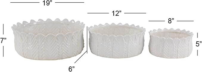 Deco 79 Ceramic Indoor Outdoor Planter Small Planter Pot, Set of 3 Planters 17", 11", 8"W, White