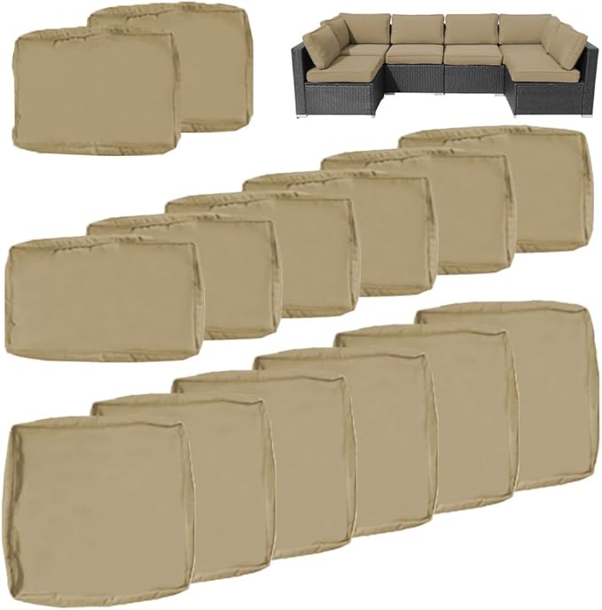 14Pcs Outdoor Cushion Covers Replacement Washable w/Zipper for 6-Seaters Sofa Patio Slipcovers Set Seat and Back Covers Only-25.6x25.6x3.9inch