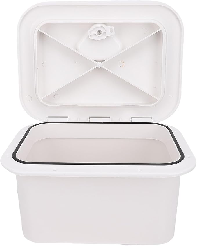 Tbest Marine Boat Storage Box ABS Plastic Embedded Deck Compartment Organizer for Fishing Gear Tools Bait Accessories White 37.5 x 27 17.5cm