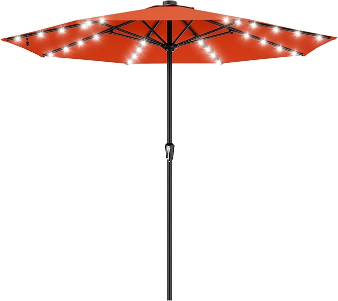 AreShark 11FT Large Patio Umbrella with Solar Lights, Lighted Solar Umbrella with Crank, Outdoor Table Market Umbrellas for Garden, Deck, Backyard, Pool and Beach, Orange