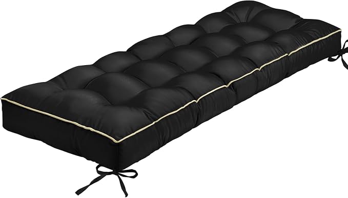 Outdoor Bench Cushion, Tufted Patio Seat Pad for Garden Bench, Porch Swing, Indoor/Outoor Furniture (Black, 42X16X4)