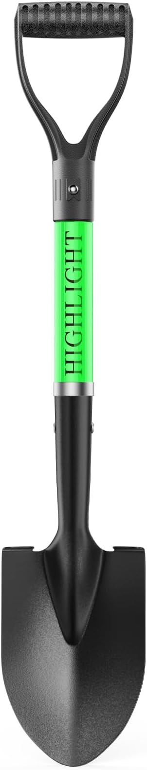 HIGHLIGHT Kids Shovel for Digging, 28-Inch Small Round Point Shovel with Metal Blade and Fiberglass Handle, Mini D-Grip for Gardening, Beach, Camping & Snow, Green