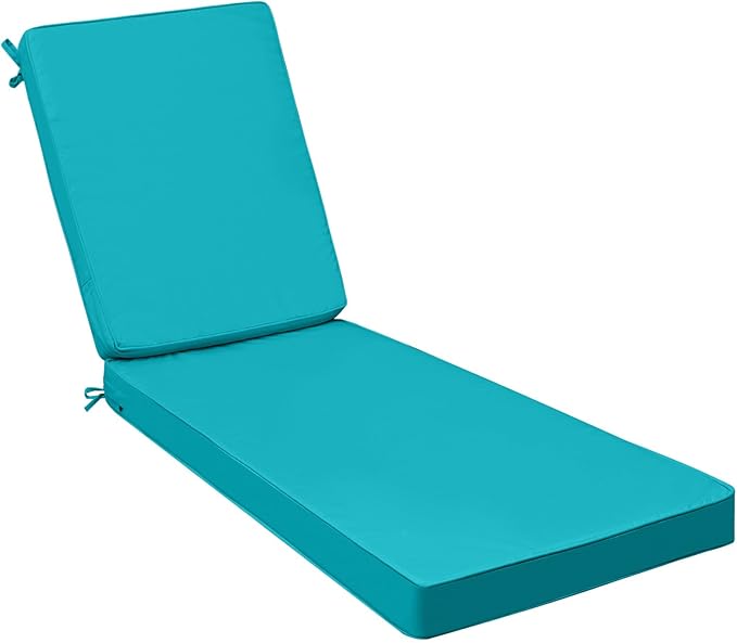 AAAAAcessories Outdoor Chaise Lounge Cushions, Fade-Resistant, Waterproof Patio Furniture Replacement Cushions, 80" x 26" x 3", Turquoise Blue