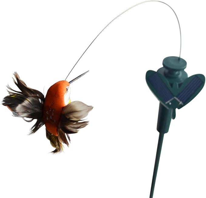 Solar or Battery Powered Fluttering Hummingbird, Real Feather Wings and Tails