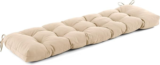 IASEAHK Outdoor Bench Cushion 48x18x5 Inch, Waterproof & Fade-Resistant Patio Furniture Cushions, Tufted Memory Foam Indoor/Outdoor Cushions for Couch Porch Swing with Non-Slip Backing & Straps, Beige