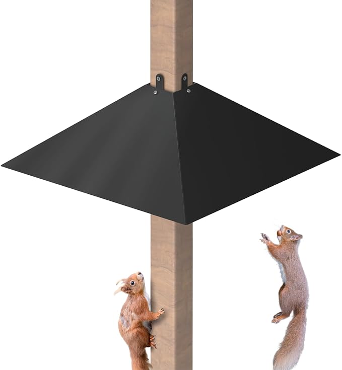 Queension Plastic Squirrel Baffle for 4x4 Post, Squirrel Guards for 3.5 to 4.5 Inch Feeder Poles for Keep Squirrels and Racoons Off Bird Houses, Black, 1 Pack