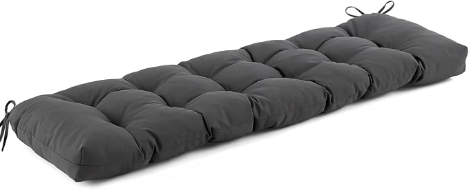 IASEAHK Outdoor Bench Cushion 59x18x5 Inch, Waterproof & Fade-Resistant Patio Furniture Cushions, Tufted Memory Foam Indoor/Outdoor Cushions for Couch Swing with Non-Slip Backing & Straps, Dark Grey