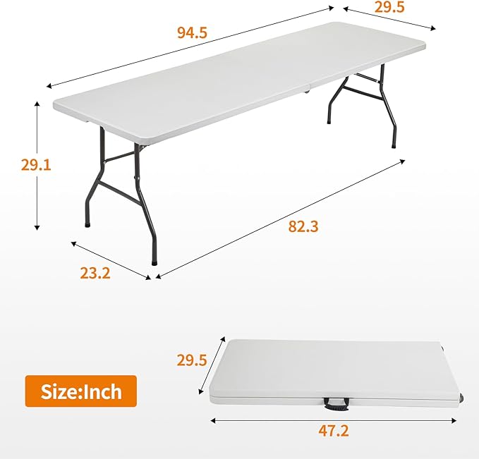 BestOffice Camping Folding 8 Foot Plastic Table, White