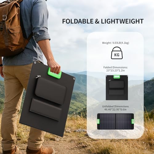 100W Portable Solar Panel, 23.5% High Efficiency ETFE Foldable Solar Charger for Power Station Generator, IP65 Waterproof with Kickstands, 18V Output for RV Camping Van Off-Grid Outdoor
