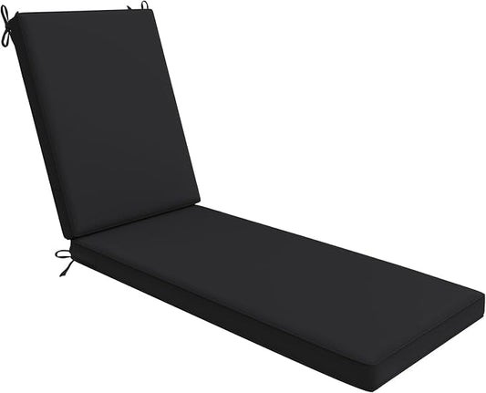 AAAAAcessories Outdoor Chaise Lounge Cushions, Fade-Resistant, Waterproof Patio Furniture Replacement Cushions, 72" x 21" x 3", Black