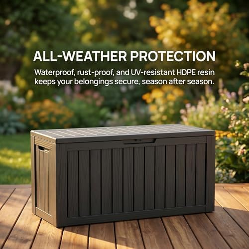 80 Gallon Deck Box, Waterproof Resin Outdoor Storage Box with Lockable Lid, Patio Storage Box Featuring Fade Resistant for Patio Furniture Cushions, Pool Accessories, Garden Tools, Black