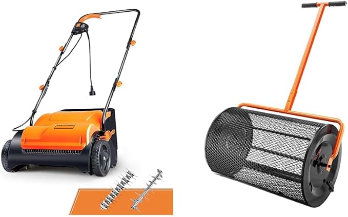 LawnMaster 13" Scarifier and Dethatcher Bundle with VEVOR 24.4-25.6" Compost Spreader