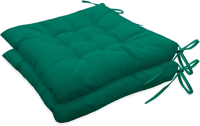 Outdoor Indoor Tufted Chair Cushions, Seat Cushions with Ties, Chair Pads Waterproof for Porch Kitchen Office Garden Jade Green 16" x 16", Set of 2