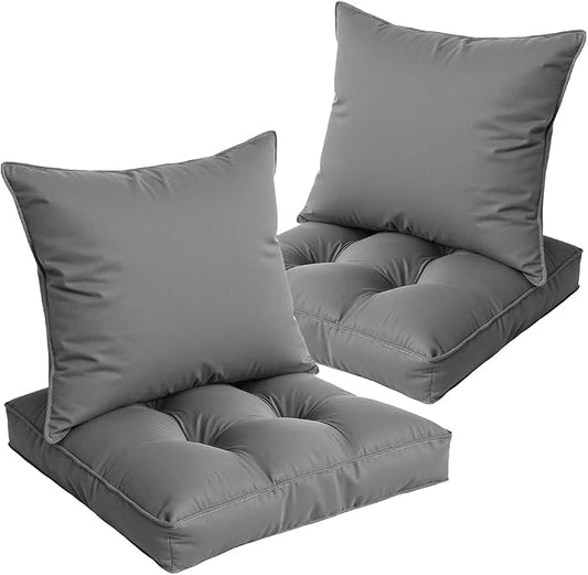 22x22 Waterproof Outdoor Chair Cushions Set of 2, Patio Cushions for Outdoor Furniture Water-Resistant & Fade-Resistant, Deep Seat & Back Cushion for Wicker Sofa (Gray)