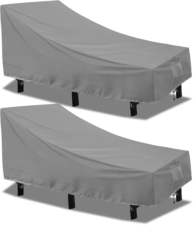 PureFit Outdoor Chaise Lounge Cover, Lounge Chair Covers Waterproof Patio Furniture Lounge Chair Cover, UV Resistant & Weatherproof, 2 Pack, 68" L x 30" W x 30" H Inches, Gray