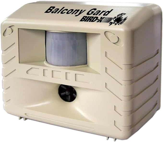 Bird-X Balcony Gard,Ultrasonic Bird Preventer,Outdoor Bird Decoy with Motion-Sensor,Easy to Install,Covers up to 900 sq. ft.,15-to 25 kHz Frequency,6.75" x 5.5" x 3.5",(Pack of 12)
