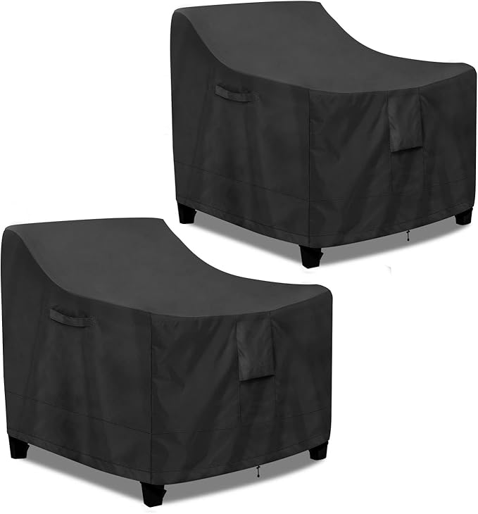 PureFit Outdoor Chair Covers Waterproof 2 Pack Patio Furniture Lawn Chair Covers for Outdoor Furniture with Air Vent and Padded Handles, Fits up to 32W x 37D x 36H Inches, Black