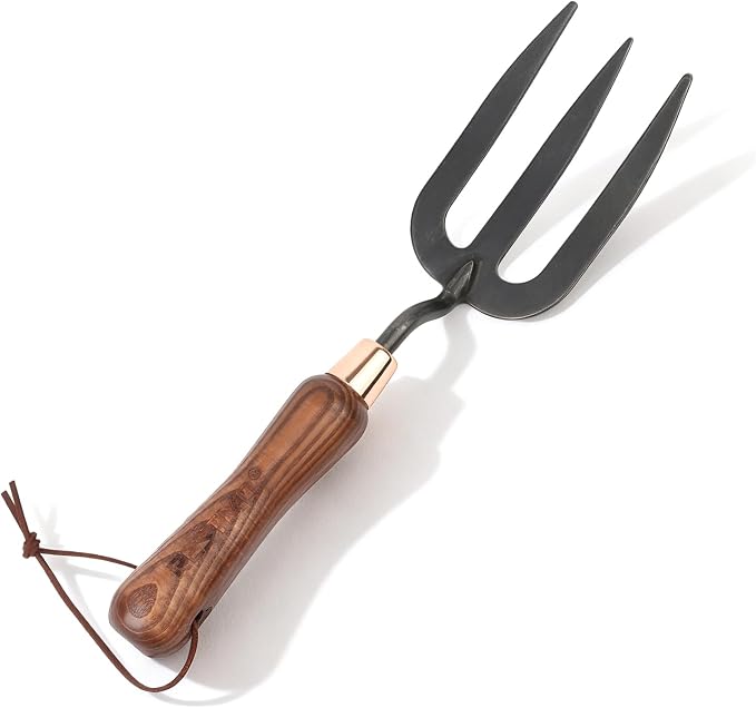 RESTMO Heavy Duty Gardening Hand Fork, Thickened Hand Weed Fork Tool with Ergonomic Handle for Planting, Turning Soil, Weeding, Digging, and Cultivating