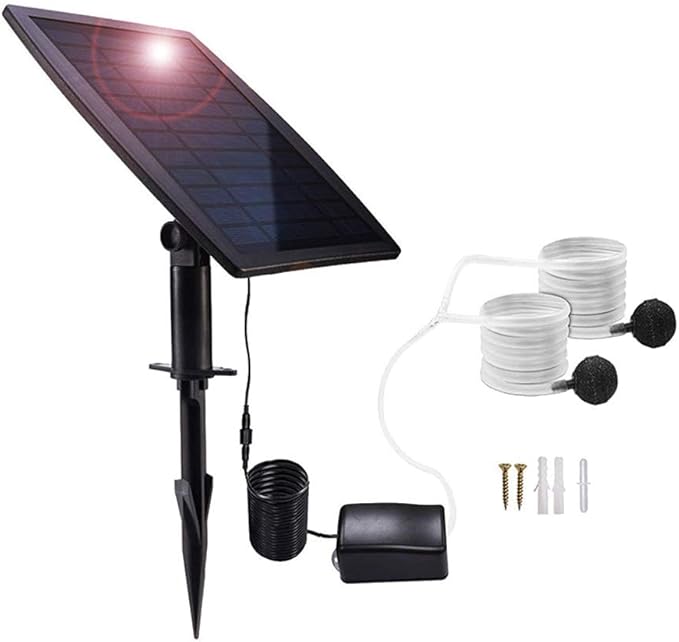 Solar Powered Air Pump Kit, 2.5W Solar Panel, Air Pump, Air Hoses and Airing Stones for Garden Fish Tank Pool Fishing Pond