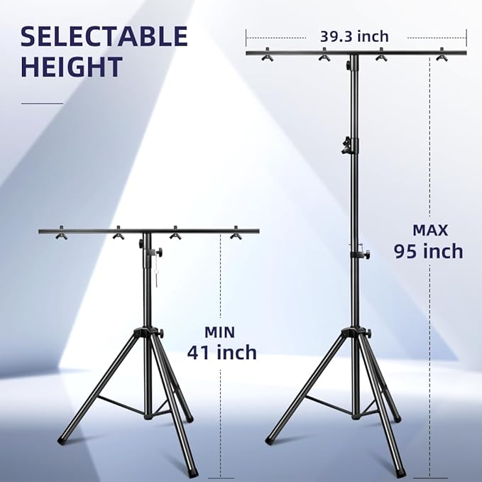 DJ Lights Stand 41-95 Inch, Heavy Duty DJ Stand 1 Pack, Portable Par Can Tripod Stage Light Stand Adjustable Height, DJ Lighting T Bar Suitable for Stages, Bar, Banquet, Party