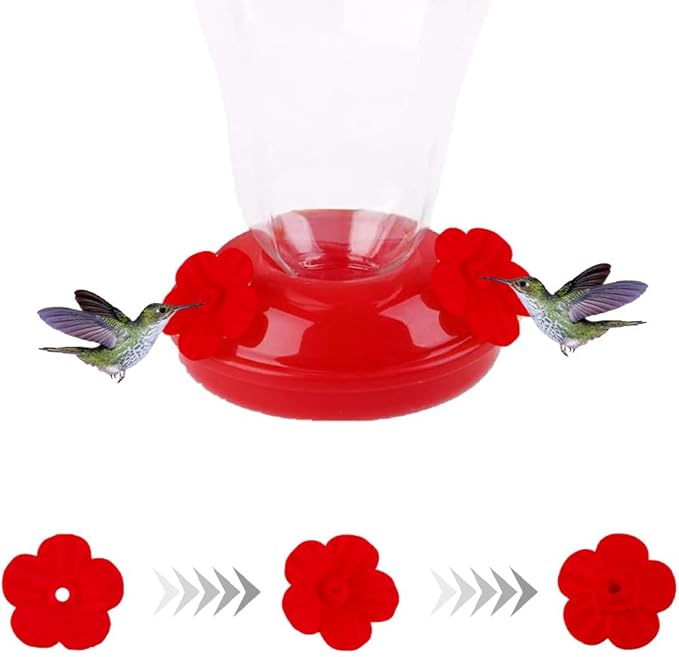 Hummingbird Feeder Replacement Parts - 16 PCS Red Flowers, Bee Guards for Perky Pet Glass Plastic Feeder Base