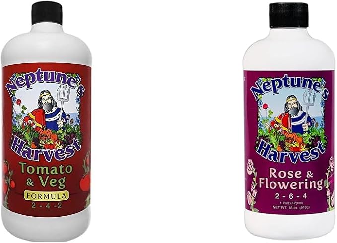 Neptune's Harvest Organic Plant Food Tomato & Vegetable 18 oz and Rose & Flowering 2-6-4 Pint Bundle