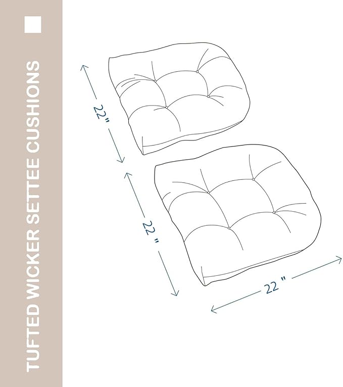 Outdoor Chair Cushions Set of 2, 22x22x4 Inch Seat Pads with Ties for Patio Wicker Chairs Garden Dining Chair, Indoor Outside Use, Fade-Resistant & Waterproof, Taupe